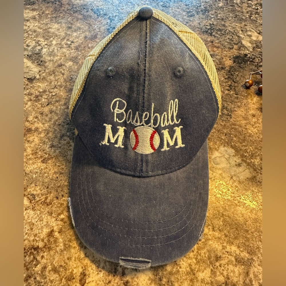 Baseball Mom Cap in Blue and Tan